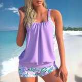 Gemustertes Bikini-Set mit hoher Taille – Lila