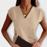 Aureza – V-Ausschnitt Top mit Sommerschliff – Khaki