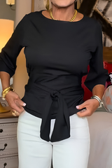Shaniera – Stilvolles Oberteil Mit Bindegürtel – Schwarz