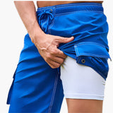 Herren Badeshorts mit Stretchstoff und Seitentasche – Marineblau
