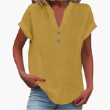 Damen Kurzarmshirt mit V-Ausschnitt und lockerer Passform – Gelb 1
