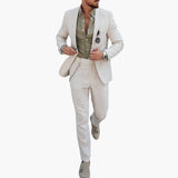 Herren Sommeranzug mit Knopfverschluss und schmaler Passform – Elfenbein