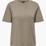Damen T-Shirt mit Rundhals und kurzen Ärmeln aus Leichtstoff – Oliv-Taupe