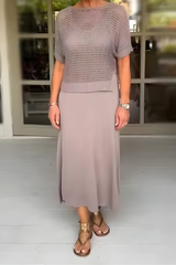 NORMA - Sommerkleid mit Strickoberteil – Aprikose