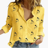 Elegante Bluse mit Blumenmuster für Damen - Stilvoll & Vielseitig – Gelb mit Sternmotiven sind schwarz