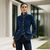 Valerie - Elegante Stehkragenjacke – Blau