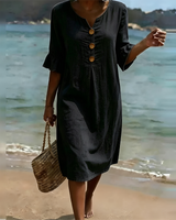 Zahara - Elegantes Knopf-Midikleid – Schwarz