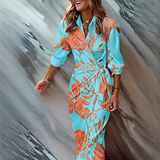 Emily - Stilvolles und Elegantes Kleid mit Streifen – Blau