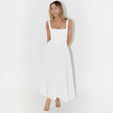 Fioren - Elegantes Midikleid mit Quadratischem Ausschnitt – Weiß
