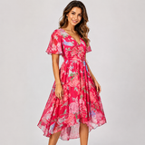 Elsinya - Anmutiges und fließendes Midi-Kleid – Rot