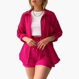 Zweiteiliges Set mit Shorts für Damen - lässiger Sommerlook – Rosa
