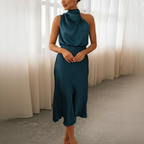 Juliana - Stilvolles Neckholder-Kleid ohne Schulter – Blau