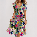 Luella - Fließendes Midikleid mit V-Ausschnitt – Weiß / Rosa