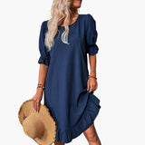 Kleid Damen - Freizeitkleid mit Volants und Puffärmeln Sommer – Marineblau