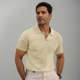Herren Texturierte Offener Kragen Poloshirt – Creme