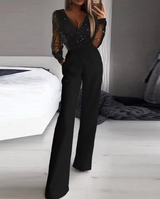 Olivette – Eleganter Netz-Jumpsuit – Schwarz