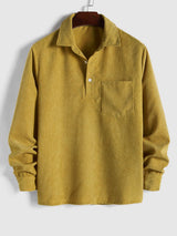 Herren Corduroy Langarmhemd mit halber Knopfleiste – Gelb