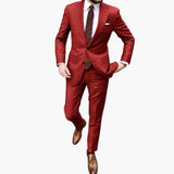 Herren Anzug zweiteilig mit Reverskragen und Slim Fit Hose – Rot