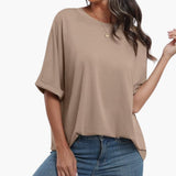 Damen Oversize T-Shirt mit Rundhals und kurzen Ärmeln – Khaki