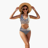 Eleganter Crossover-Bikini - Damen Zweiteiler für den Sommer – Graues Paisley