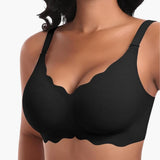 Nahtloser Damen BH ohne Bügel mit verstellbaren Trägern – Schwarz-doppel Vorderwelle
