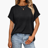 Damen Oversize T-Shirt mit Rundhals und Umschlagärmeln – Schwarz