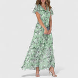 Eliane | Elegantes Blumen-Maxikleid – Grün