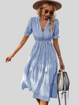 Isabella | Gestreiftes Midikleid – Blau