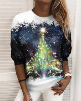 Sweatshirt – mit rundhalsausschnitt und weihnachtsdruck – Grün
