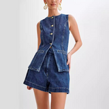 Debra - Lässiges Set aus Denim für Frauen – Blau