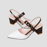 Elegante Isabel Sandalen Mit Blockabsatz & Goldenen Akzenten – Stilvolles Bicolor-Design – Weiß