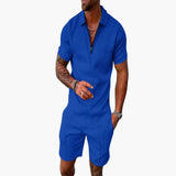 Herren Sommer Zweiteiler mit Reißverschluss und Shorts – Blau