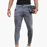 Herren Chinohose mit Stretchbund und gestreiftem Sommerstoff – Hellgrau