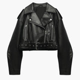 Kurze Bikerjacke für Damen – Schwarz