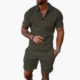 Herren Sommer Zweiteiler mit Reißverschluss und Shorts – Militärgrün