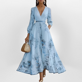 Klarise - Elegantes Kleid mit Wickel-V-Ausschnitt – Blau