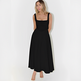 Fioren - Elegantes Midikleid mit Quadratischem Ausschnitt – Schwarz