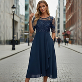 Victoria - Elegantes Sommerkleid mit Spitzen – Blau