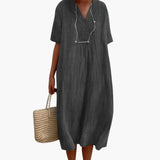 Boho Sommerkleid für Damen – Luftig, Locker & V-Ausschnitt – Schwarz