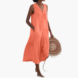 Midi-Kleid mit Knopfleiste für Damen - Sommerliches Shirt Kleid – Orange