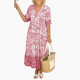 Boho Kleid Damen - Geblümtes Kleid mit V-Ausschnitt Sommer – Rosa