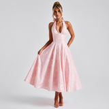 Dahlia - Stilvolles ärmelloses Kleid mit V-Ausschnitt und Neckholder – Rosa