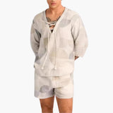 Herren Sommer Set mit Spitzenausschnitt und kurzen Hosen – Aprikose