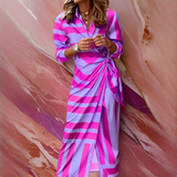 Emily - Stilvolles und Elegantes Kleid mit Streifen – Lila