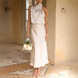 Juliana - Stilvolles Neckholder-Kleid ohne Schulter – Beige