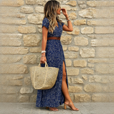 Ziska - Elegantes Boho-Kleid mit Schlitz – Marineblau