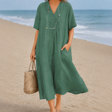Kendra - Bequemes Kleid mit V-Ausschnitt – Grün