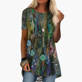 Geblümte Bluse für Damen - Kurzarm, Mehrfarbig, Elegant – Gelb