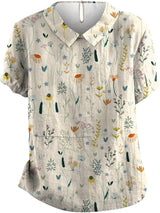 Damenbluse kurzärmelig mit Kragen und Blumenmuster – Weiß