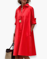 Damen Elegantes Hemdblusen Kleid | Modern – Rot